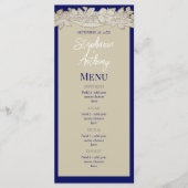 Antiek papier blauw tan bloemblaadje bruiloft menu (Voorkant)