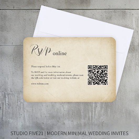 Antiek papier · Elegante moderne bruiloft RSVP Kaartje