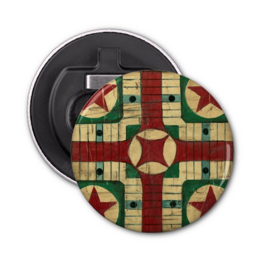 Antiek Parcheesi Game Board van Ethan Harper Button Flesopener (Voorkant)