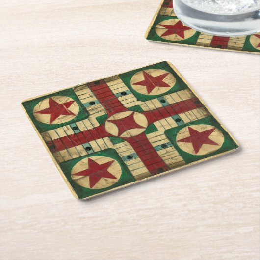 Antiek Parcheesi Game Board van Ethan Harper Kartonnen Onderzetters (Schuin)