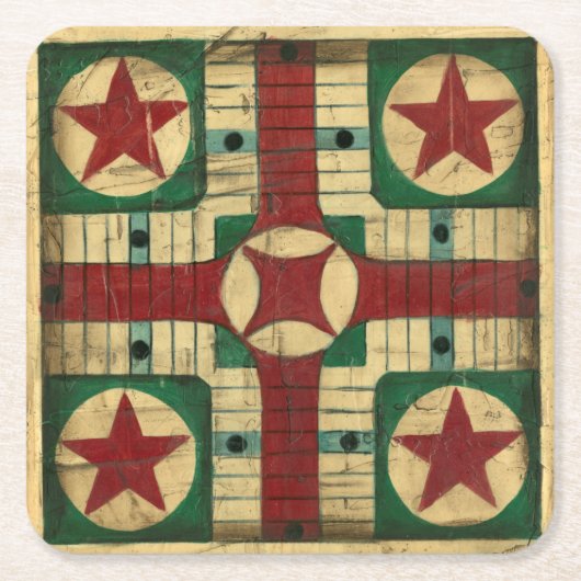 Antiek Parcheesi Game Board van Ethan Harper Kartonnen Onderzetters (Voorkant)