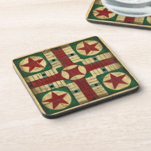 Antiek Parcheesi Game Board van Ethan Harper Onderzetter (Linkerzijde)