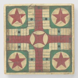 Antiek Parcheesi Game Board van Ethan Harper Stenen Onderzetter