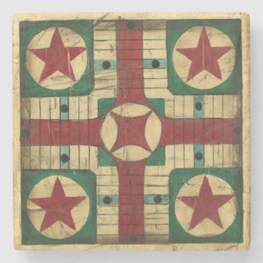 Antiek Parcheesi Game Board van Ethan Harper Stenen Onderzetter (Voorkant)