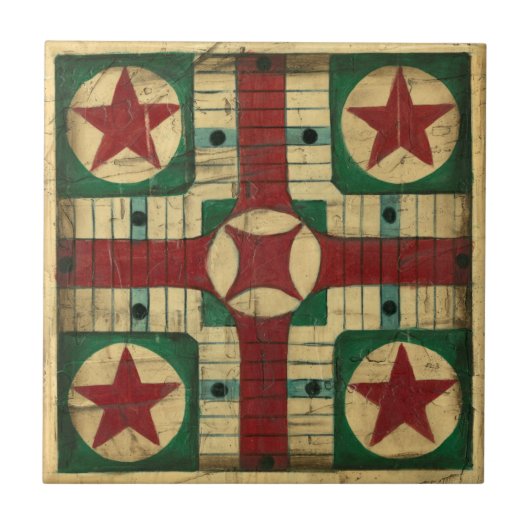 Antiek Parcheesi Game Board van Ethan Harper Tegeltje (Voorkant)