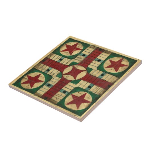 Antiek Parcheesi Game Board van Ethan Harper Tegeltje (Zijkant)