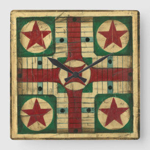 Antiek Parcheesi Game Board van Ethan Harper Vierkante Klok