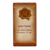 ANTIEK PARCHMENT, BROWN WAX SEAL MONOGRAM ETIKET (Voorkant)