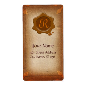 ANTIEK PARCHMENT, BROWN WAX SEAL MONOGRAM ETIKET