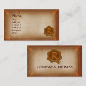 ANTIEK PARCHMENT, BROWN WAX SEAL MONOGRAM VISITEKAARTJE (Voorkant / Achterkant)