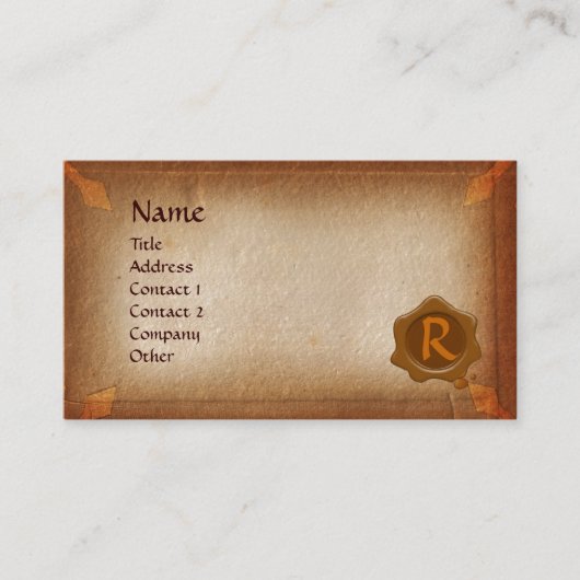 ANTIEK PARCHMENT, BROWN WAX SEAL MONOGRAM VISITEKAARTJE (Voorkant)