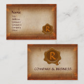 ANTIEK PARCHMENT, BROWN WAX SEAL MONOGRAM VISITEKAARTJE (Voorkant / Achterkant)