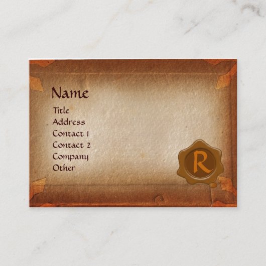 ANTIEK PARCHMENT, BROWN WAX SEAL MONOGRAM VISITEKAARTJE (Voorkant)