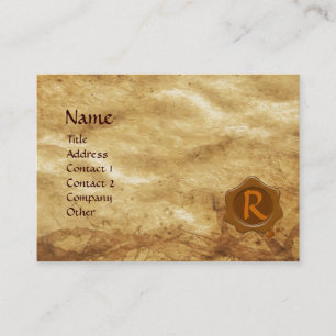 ANTIEK PARCHMENT, BROWN WAX SEAL MONOGRAM VISITEKAARTJE