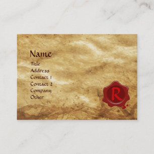 ANTIEK PARCHMENT, RODE WAX SEAL MONOGRAM VISITEKAARTJE