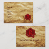 ANTIEK PARCHMENT, RODE WAX SEAL MONOGRAM VISITEKAARTJE (Voorkant / Achterkant)