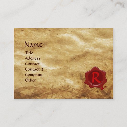 ANTIEK PARCHMENT, RODE WAX SEAL MONOGRAM VISITEKAARTJE (Voorkant)