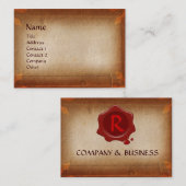 ANTIEK PARCHMENT, RODE WAX SEAL MONOGRAM VISITEKAARTJE (Voorkant / Achterkant)