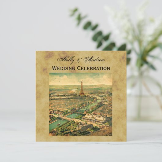 Antiek Parijs Onderdruk BG SQ Wedding Kaart (Staand voorkant)