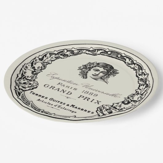 Antiek  Parijse print belettering op beige Papieren Bordje (Gekanteld)