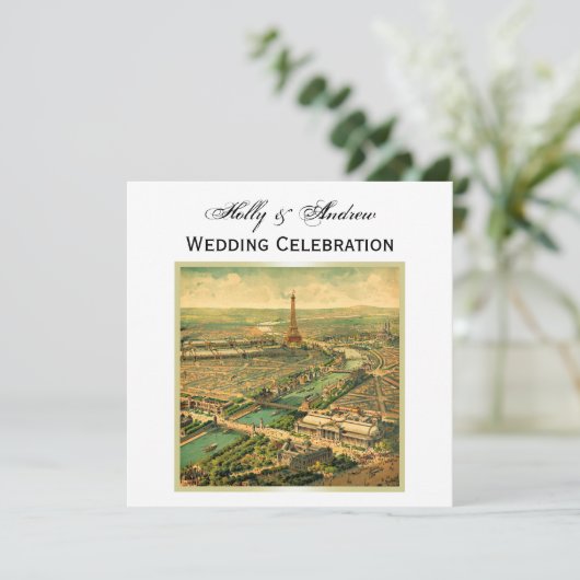 Antiek Paris DIY Achtergrond Kleur SQ Bruiloft Kaart (Staand voorkant)