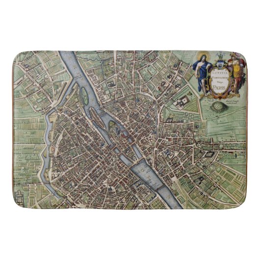 Antiek Paris Map 1657 Seine River  Frankrijk Badmat (Voorkant)