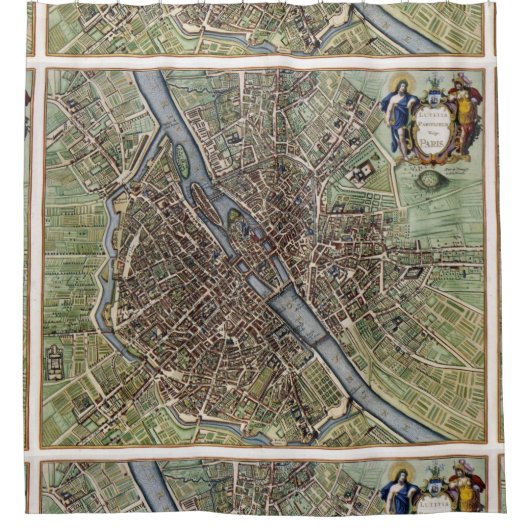 Antiek Paris Map 1657 Seine River  Frankrijk Douchegordijn (Voorkant)