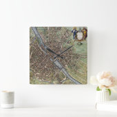 Antiek Paris Map 1657 Seine River  Frankrijk Vierkante Klok (Huis)