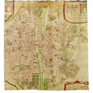 Antiek Paris Map 1676 Seine River  Frankrijk Douchegordijn
