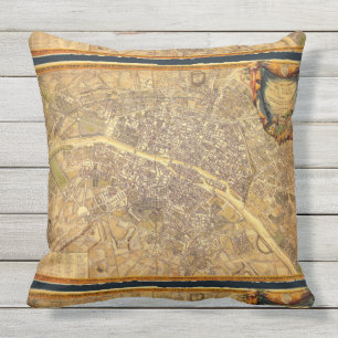 Antiek Paris Map 1765 Worn Edge  Frankrijk Buitenkussen