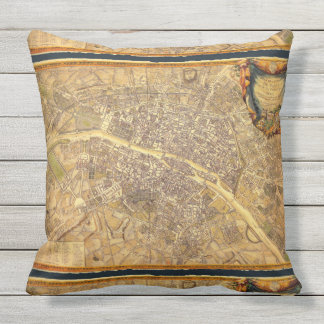 Antiek Paris Map 1765 Worn Edge  Frankrijk Buitenkussen