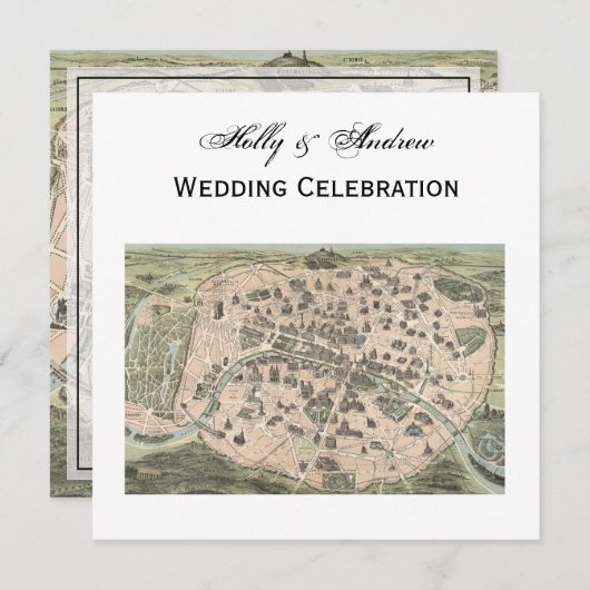 Antiek Paris Map, DIY BG SQ Wedding Kaart (Voorkant / Achterkant)