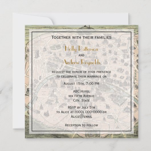 Antiek Paris Map, DIY BG SQ Wedding Kaart (Achterkant)