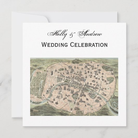 Antiek Paris Map, DIY BG SQ Wedding Kaart (Voorkant)