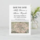 Antiek Paris Map, DIY BG V Save the Date Kaart (Staand voorkant)