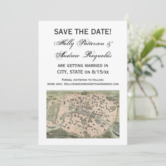 Antiek Paris Map, DIY BG V Save the Date Kaart (Staand voorkant)