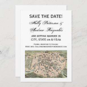 Antiek Paris Map, DIY BG V Save the Date Kaart