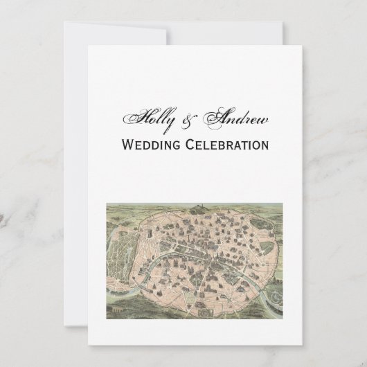 Antiek Paris Map, DIY BG V Wedding Kaart (Voorkant)