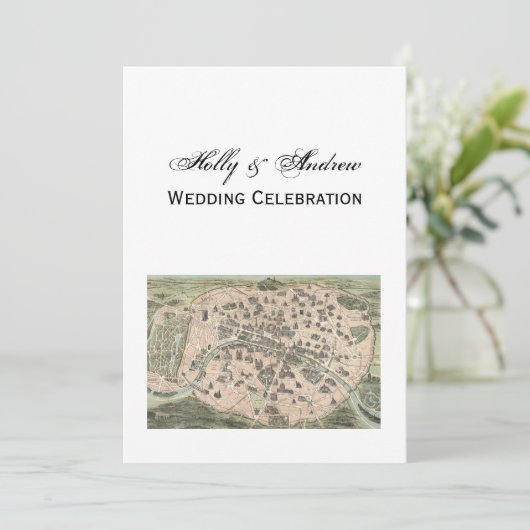 Antiek Paris Map, DIY BG V Wedding Kaart (Staand voorkant)