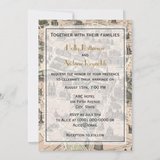 Antiek Paris Map, DIY BG V Wedding Kaart (Achterkant)