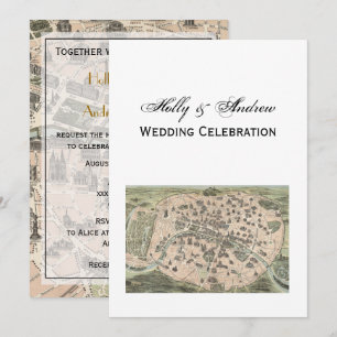 Antiek Paris Map, DIY BG V Wedding Kaart
