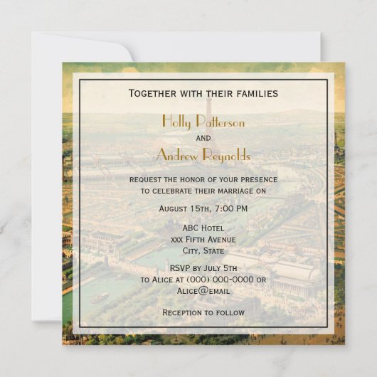 Antiek Paris Noodlijdend BG #3 SQ Bruiloft Kaart (Achterkant)