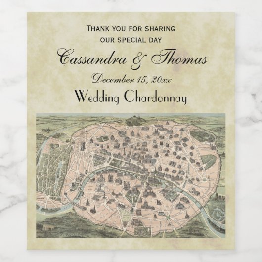  Antiek Paris Street Map Distress BG Wijn Etiket (Enkel label)