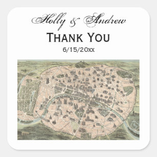 Antiek Paris Street Map DIY BG Vierkante Sticker