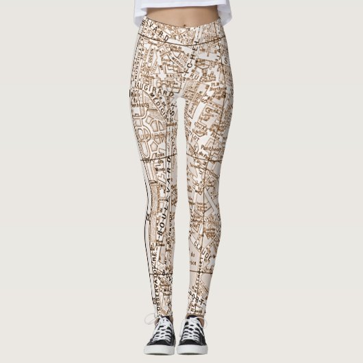 Antiek Paris Street Map Leggings (Voorkant)