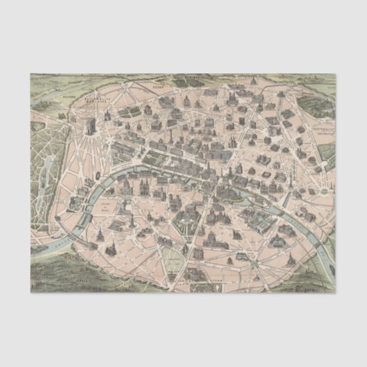  Antiek Paris Street Map Tissuepapier (Voorkant)