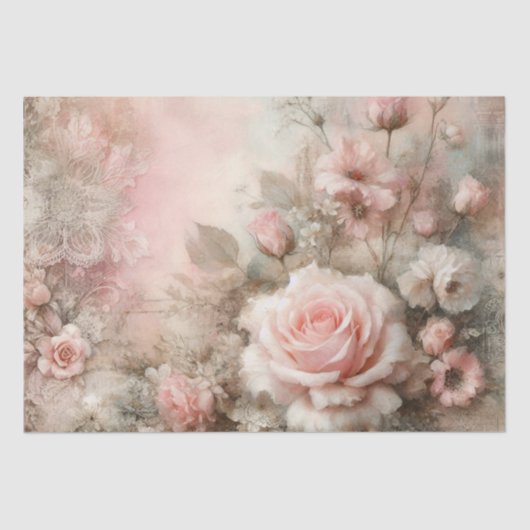 Antiek Pastel Roze Rose Boeket Decoupage Tissuepapier (Voorkant)