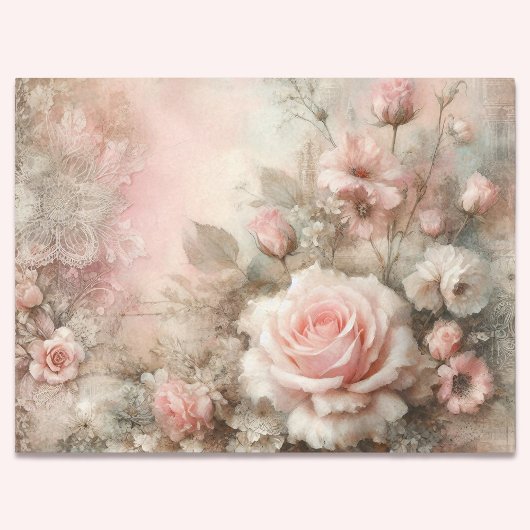 Antiek Pastel Roze Rose Boeket Decoupage Tissuepapier