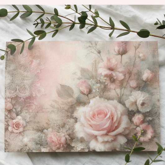 Antiek Pastel Roze Rose Boeket Decoupage Tissuepapier