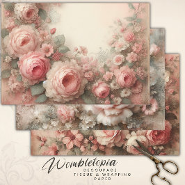 Antiek Pastel Roze Rose Boeketten Decoupage Inpakpapier Vel